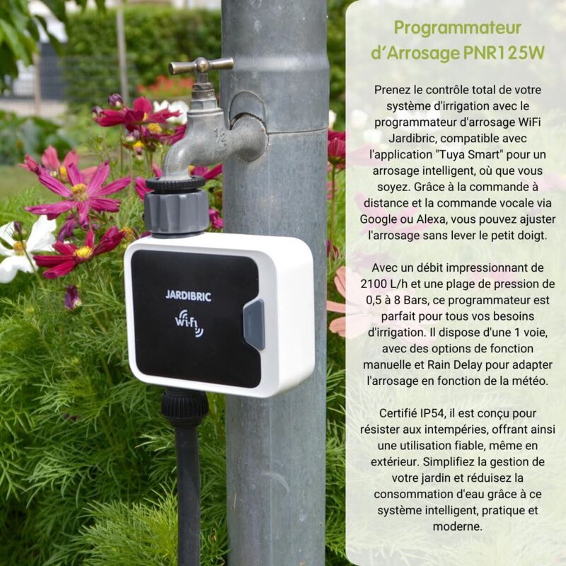 Programmateur Arrosage WiFi Tuya 2 Voies - Commande Vocale Alexa Google, Rain Delay, IP54