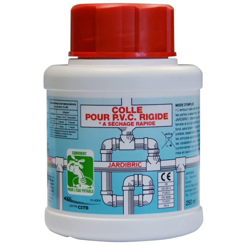 Pot de colle PVC Jardibric colle à solvants pour assemblage de Tuyauteries Raccords profilés 250 ml