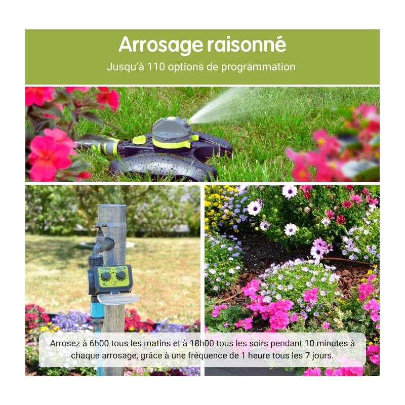 Programmateur d'Arrosage Jardibric réglage mécanique PNR11 Réglable de 0.5 à 8 Bars 10 Cycles par Jour Durée de 5 à 60 Minutes Fréquence de 30 Secondes à 1 Semaine 4