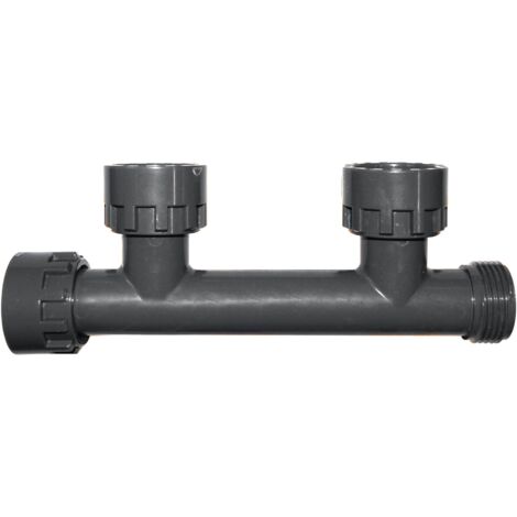 Jardibric – Clarinette collecteur PVC 2 départs M 26x34 – 3 écrous tournants prisonniers – Joints toriques F 26x34 – Pression maxi 12 bars (1/2)