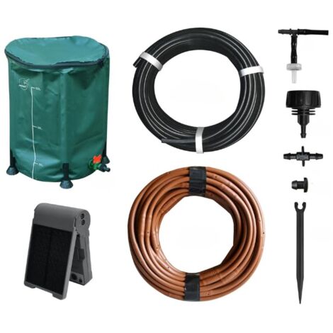 Jardibric – Kit d'arrosage goutte à goutte avec pompe solaire programmable – Débit 26 L/h – Réserve 50L – Aspiration max 2m – Tuyaux 15m