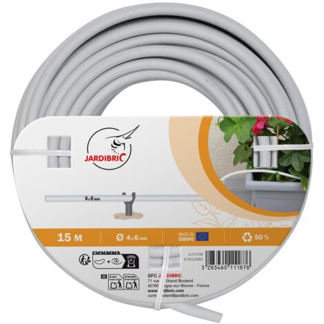 Jardibric – Tuyau micro conduit blanc Ø4 x 6 mm – Longueur 15m – Débit 60L/h à 1,2 Bars – PVC résistant aux UV pour arrosage précis