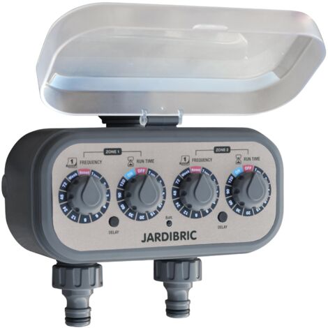 Programmateur d'Arrosage Sans Pression 2 Voies Jardibric Plastique Recyclé (29%) Durée Réglable de 1 Min à 1 H, Intervalle Programmable de 1 à 7 Jours