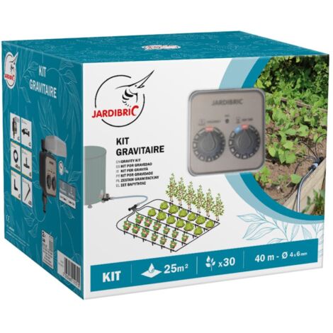 Jardibric – Kit goutte à goutte 25m² – Programmateur sans pression – 40m micro tuyau Ø6mm – 30 goutteurs réglables – Irrigation autonome
