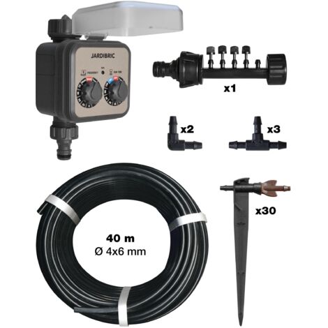 Jardibric - Kit Goutte à Goutte 25m² Avec Programmateur - Irrigation Autonome 40m Tuyau, 30 Goutteurs Réglables, Idéal Potager