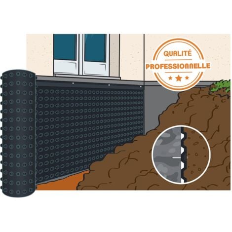 Membrane de Fondation PEHD Jardibric 1x20m – Noir à Alvéoles 400g/m² – Protection Murs Enterrés – 520 Microns