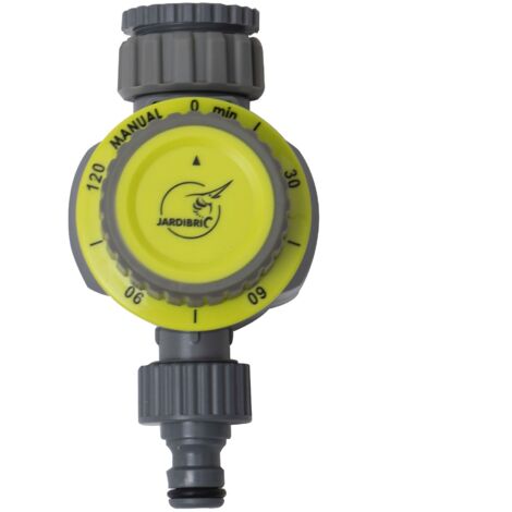 Jardibric – Minuterie d'arrosage 1 voie réglable 5 à 120mn – Écrou tournant femelle 20 x 27mm – Pression max 4 bars – Alimentation par piles (1/8)
