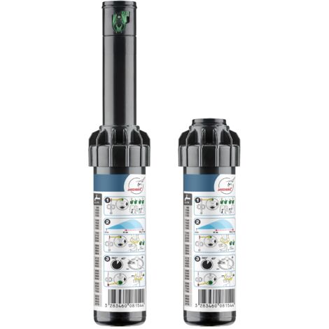Jardibric – Arroseur à turbine réglable 4 à 9,40m – Angle 40° à 360° – Élévation 10cm – 6 buses + 1 buse montée – Matériaux durables