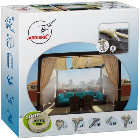 Jardibric – Kit de brumisation fixe 10m tuyau anti-goutte – 2 bars pression – 16 pinces – 6 jonctions orientables pour espaces extérieurs - BRU061