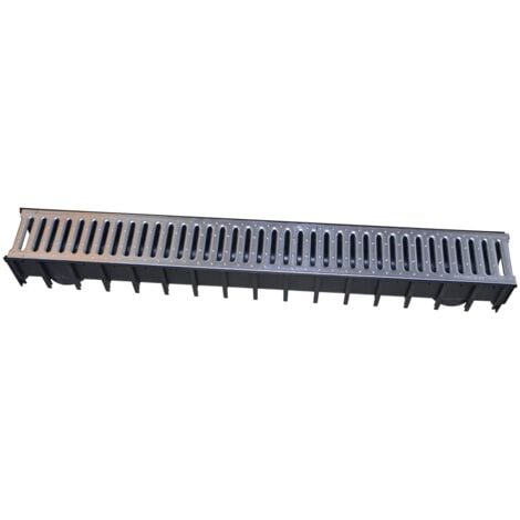 Caniveau Jardibric en Polypropylène avec Grille Acier Galvanisé A15 – l 100 x h 110 mm – Réseau Drainage Terrasse