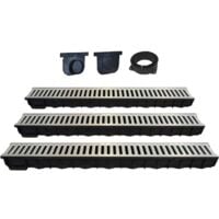 3 Caniveaux Jardibric de 1m + 3 grilles + 2 obturateurs+1connecteur Dim intérieur l 92mm x H 66mm Classe A15