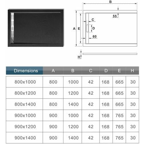 Receveur de douche 120x80cm extra-plat bac à douche noir
