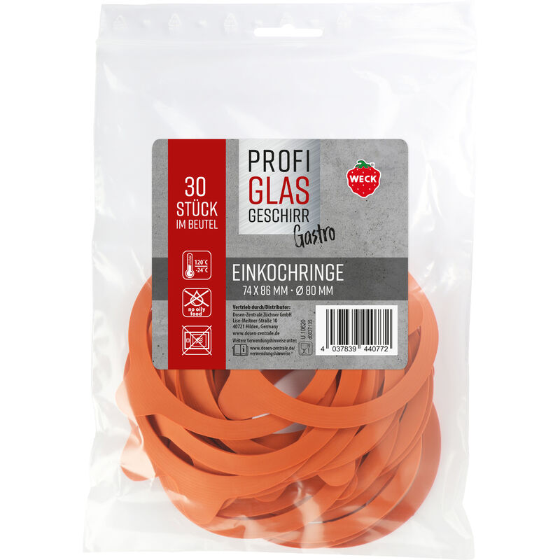 Weck Gummiringe 74x86 Mm (Ø 80 Mm) – 30er Beutel, Für Einkochgläser, Luftdicht, Gastronomiegeeignet