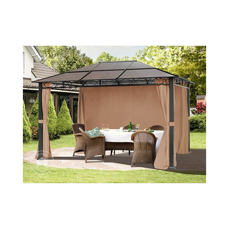 TOOLPORT Gazebo Giardino 3x4m - Impermeabile 100%, Tetto Policarbonato, 4 Teli Laterali, Colore Ocra