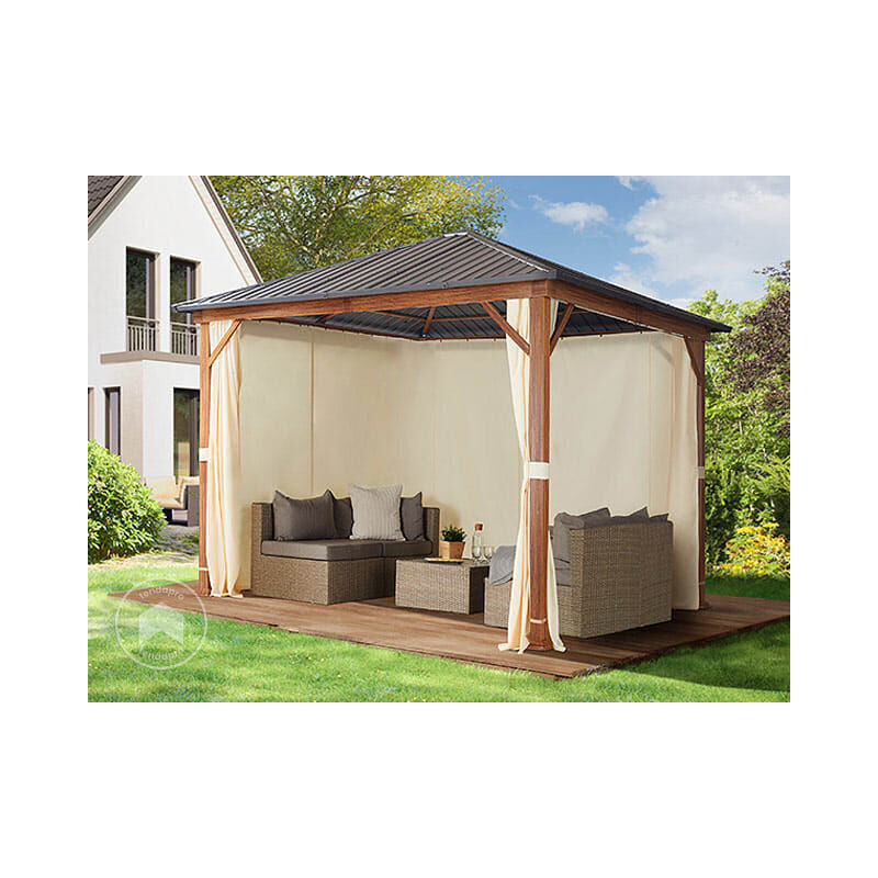 TOOLPORT Gazebo da Giardino 4x4 m Look Legno, Tetto Hardtop in Acciaio, 4  Teli Laterali Color Crema : : Giardino e giardinaggio