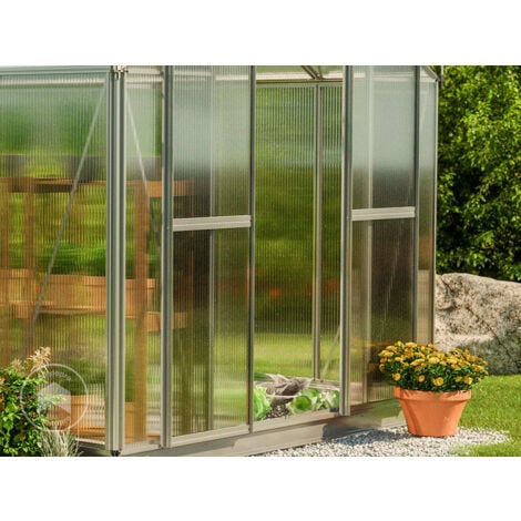 Outsunny Serra da Giardino in Policarbonato 190x253x199cm, con Finestra  Apribile e Porta Scorrevole, Struttura in Alluminio, Verde