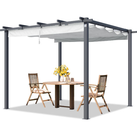 PRIMEYARD Pergola 3x3 m gazebo da giardino con tetto scorrevole grigio - struttura in acciaio