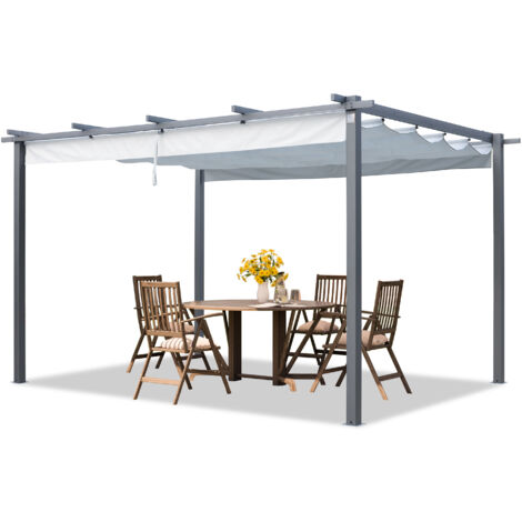 PRIMEYARD Pergola 3x4 m gazebo da giardino con tetto scorrevole grigio - struttura in acciaio