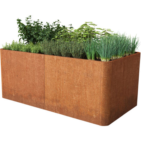 PRIMEYARD Orto rialzato MARIO, acciaio corten, look ruggine 146x80x80 cm con base forata inclusa