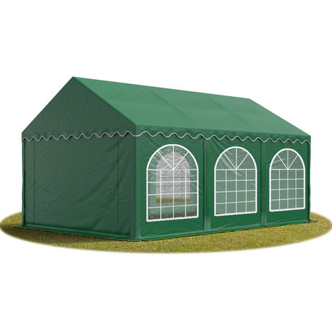 Relaxdays Tende per Gazebo Laterali, Set da 4, Telo Impermeabile in PVC,  Pareti 3x2 m, 3 con Finestre, Parasole, Blu