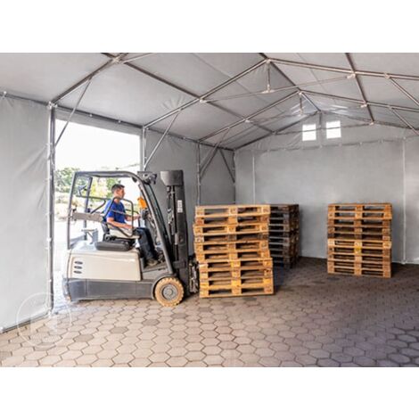 Tendone Deposito 4x6 Metri In PVC Grigio - Capannone Con Rinforzi E Telo 750N