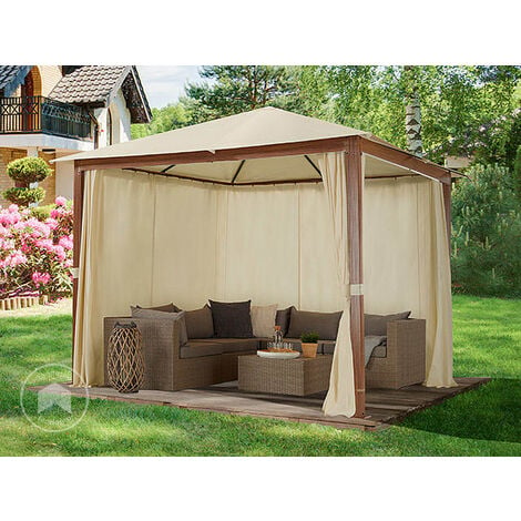 Gazebo da giardino 3x3 m look legno, tetto in poliestere da ca. 220 g/m², 4