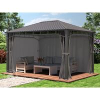 Outsunny Gazebo Da Esterno 4x3 M Con Zanzariere E Doppio Tetto Grigio Chiaro 85833177