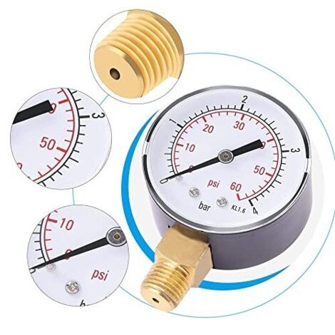 1/4" NPT Manometer 0–6 Bar – Seitlich, Gehäuse Metall, Für Wasser, Luft & Öl