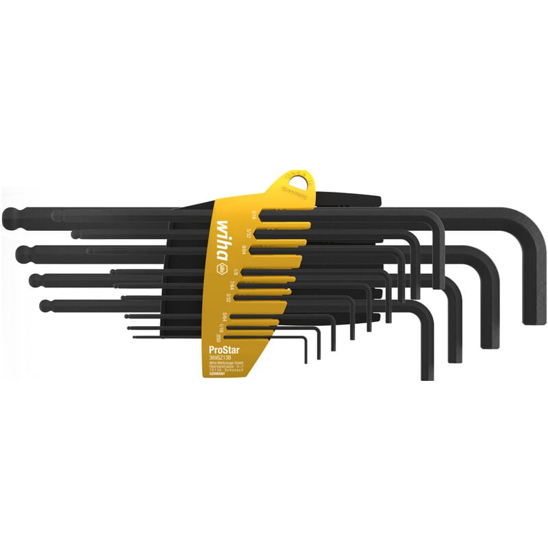 Wiha Stiftschlüssel Set im ProStar Halter Sechskant-Kugelkopf 13-tlg.  schwarzoxidiert Zoll-Ausführung auf SB-Karte (24851) | Werkzeug-Sets