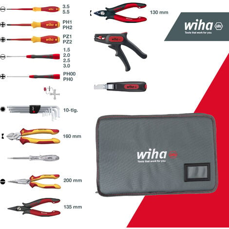 Wiha Werkzeug Set Tasche Werkzeugsatz inkl. 30-tlg. I I Elektriker (43879) für VDE Service-Techniker
