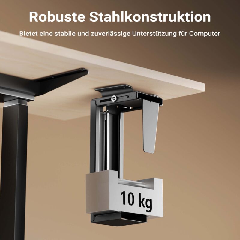 Supporto PC Sotto Scrivania TRH02-S | Fissaggio Case In Acciaio Fino A 35 Kg | Regolabile Per Montaggio Verticale O Orizzontale | Argento