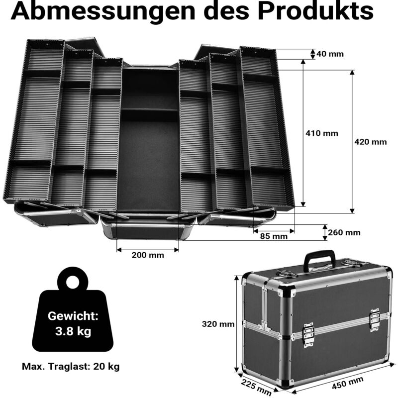 Wiltec Cassetta Attrezzi Vuota In Alluminio Con 2 Chiavi, Valigetta Universale Per Attrezzi 45 X 32 X 22,5 Cm, Hobby, Lavoro, Cassetta Portautensil | Leroy Merlin - Foto 7