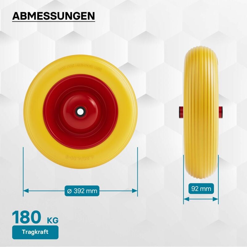 Ruota completa anti-foratura in poliuretano per carriola 4.80 / 4.00-8