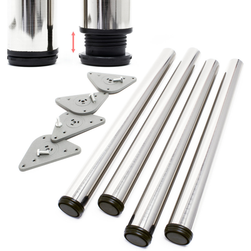 Set 4 gambe per tavolo regolabili in acciaio inox nichel Ø 60mm 1100mm Piedi  per mobili