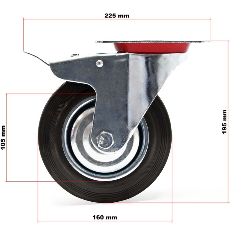 Rotella Pivotante Con Freni - Per Carrelli E Mobili | Portata 130 Kg, Gomma Piena - Foto 7