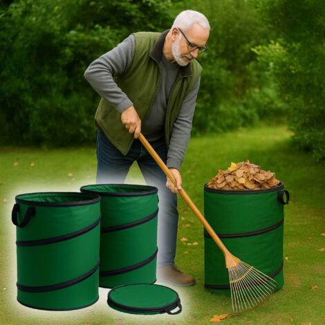 Wiltec Sacco raccogli foglie rotondo pieghevole 100 l 3x Sacchi