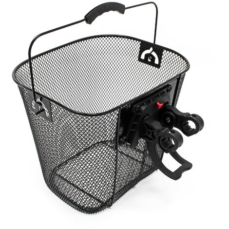 Wiltec Cestino da bicicletta in acciaio, montaggio anteriore su manubrio 32,5x24x26,5 cm, Nero, Rimovibile