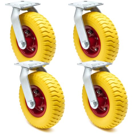 Wiltec Set 4 ruote girevoli da trasporto, antiforatura, 220x58 mm, 100 kg/ruota, con piastra di montaggio