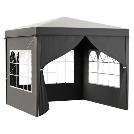 Toboli Gazebo 3 x 3 m in grigio con protezione UV 50+, tendone da giardino con lati rimovibili, tenda da festa con finestre, ad esempio per terrazze e festival