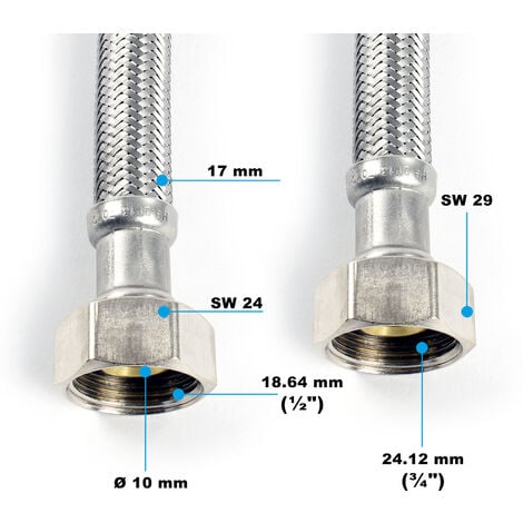 XPOtool Tubo flessibile per rubinetteria 500mm DN13 dado da 1/2 (18,64mm) e  3/4 (