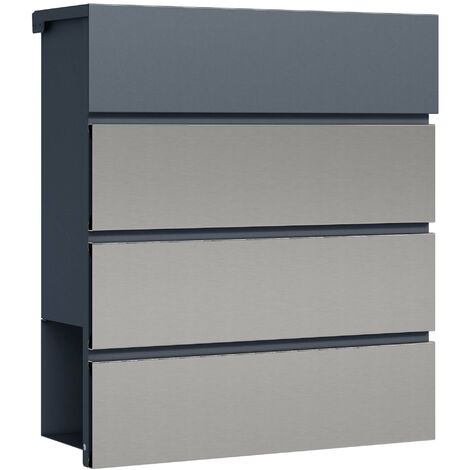Wiltec Cassetta Postale Con Vano Portagiornali – Antracite + Inox, 305x105x385 Mm, Per Lettere C4, Con Targhetta Nome