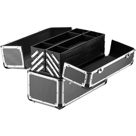 Wiltec Cassetta attrezzi vuota in alluminio con 2 chiavi, valigetta universale per attrezzi 45 x 32 x 22,5 cm, hobby, lavoro, cassetta portautensili con separatori,