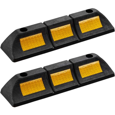 Wiltec Delimitatore di parcheggio, 2 battiruota in gomma 560x150x100mm con fasce rifrangenti, Fermaruota