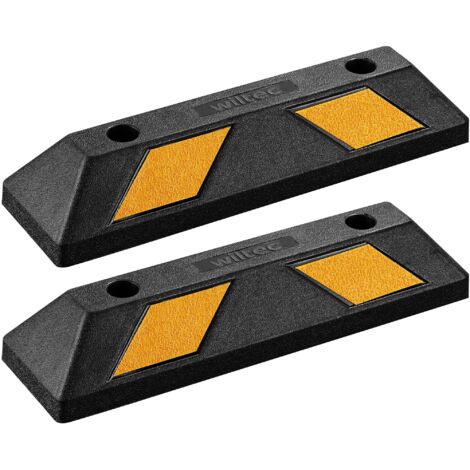 Wiltec Delimitatore di parcheggio, 2 battiruota in gomma 550x150x100mm con fasce rifrangenti, Fermaruota