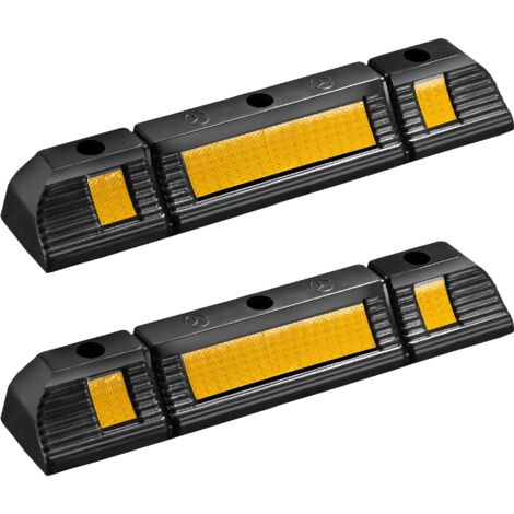 Wiltec Delimitatore di parcheggio, 2 battiruota in gomma 600x120x80mm con fasce rifrangenti, Fermaruota