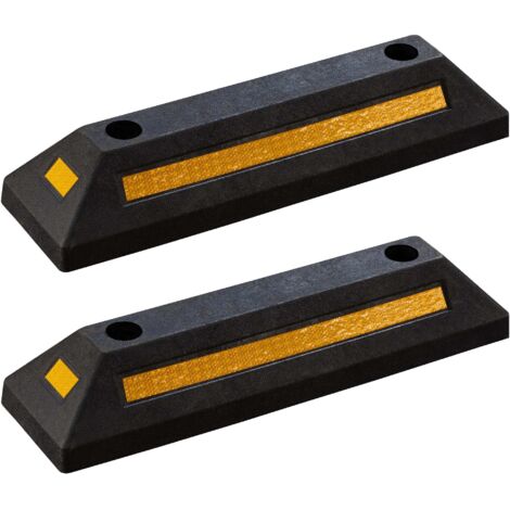 Wiltec Delimitatore di parcheggio, 2 battiruota in gomma 560x150x100mm con fasce rifrangenti, Fermaruota