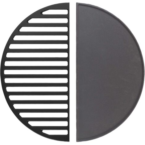 Wiltec Set 1x Piastra in ghisa rigata + 1x Griglia in ghisa, forma a mezza luna, 55 x 26,5 cm, per barbecue, bistecchiera, ideale per grigliare carne, pesce, verdure