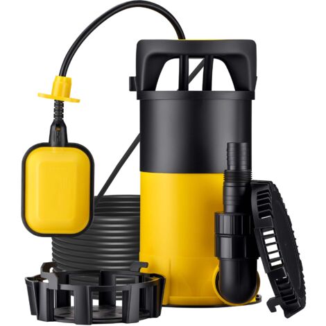 Wiltec Pompa sommersa ad aspirazione piatta 3in1 400 W, portata 8000 l/h, per acque chiare e scure, con galleggiante e termoregolazione, per cantine, stagni, piscine, pozzi