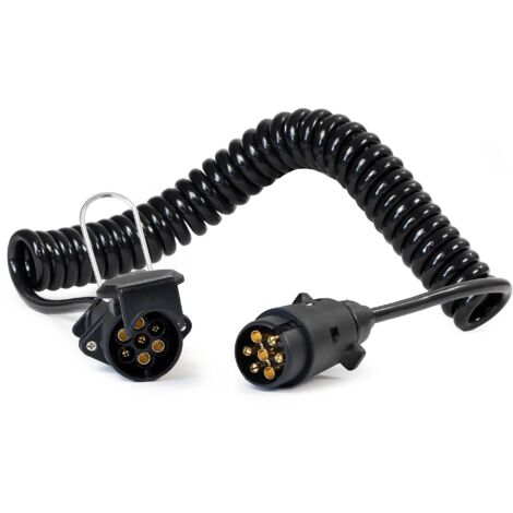 Wiltec Cavo a spirale 3 m con spina e presa a 7 poli, in PVC impermeabile, per rimorchi roulotte caravan