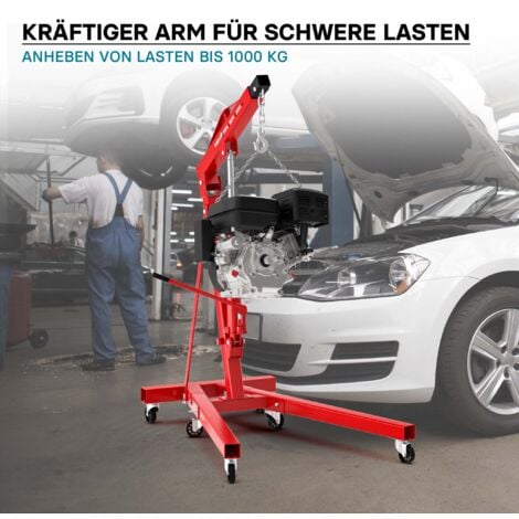Wiltec gruetta idraulica da officina per sollevamento motori, gru manuale pieghevole con braccio regolabile, carico max 1000kg
